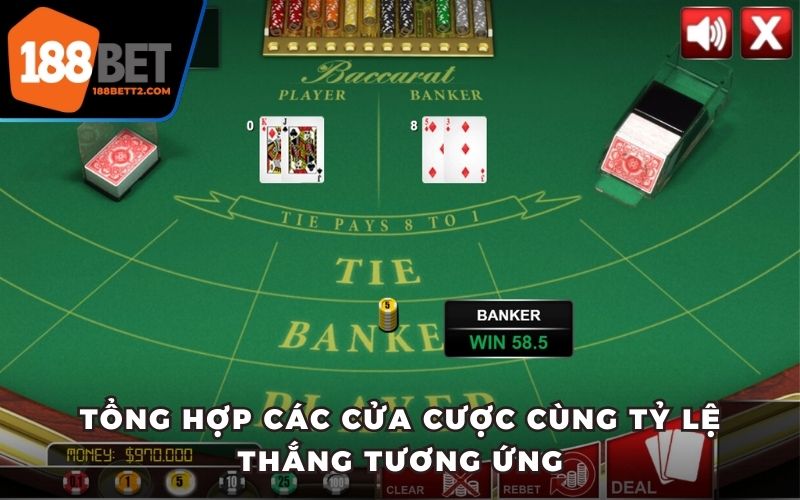 Tổng hợp các cửa cược cùng tỷ lệ thắng tương ứng